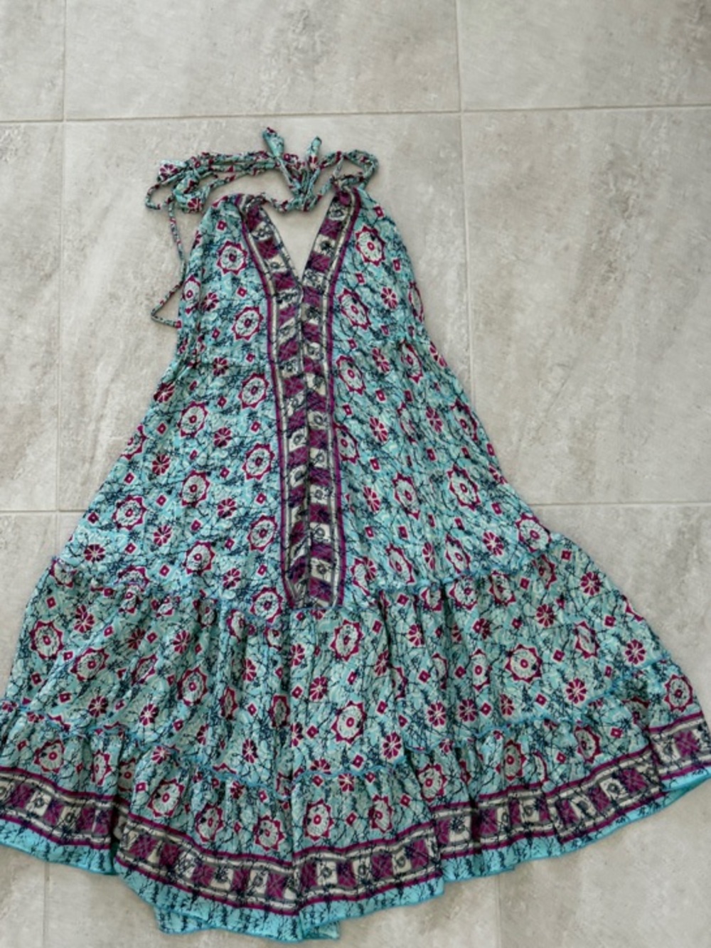 India Boutique Teal Dress with Fuchsia Medallion Print